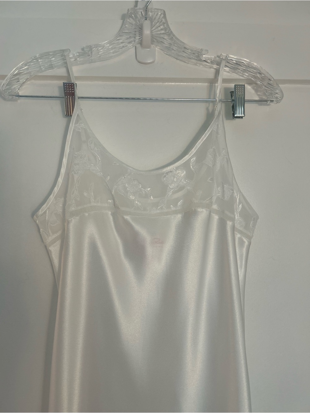 Oscar de la Renta Pink Label Long White Satiny Negligee Floral lace Top Size XS - Picture 6 of 16